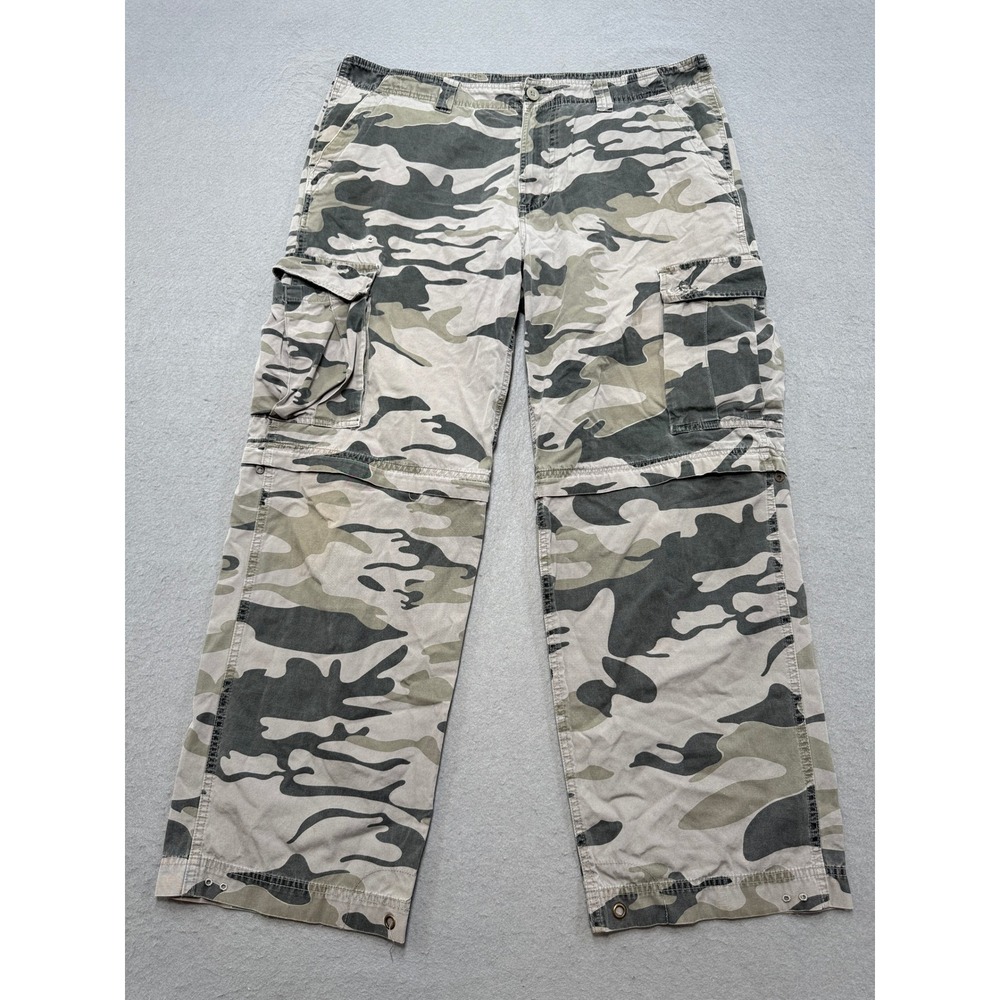 Roots 73 Cargo Pants Men's 36 Camo Green Gray Straight Leg Baggy Hunting Outdoor